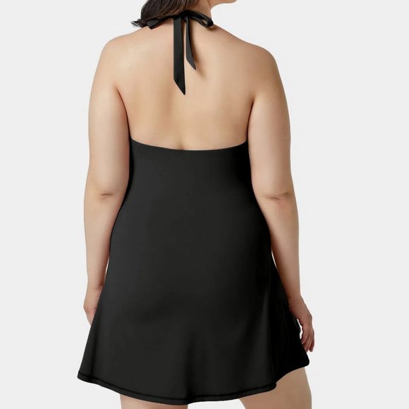 Halara Black Halter Tie 2 in 1 Dress, Shorts, Pockets, Bra - Picture 2 of 10